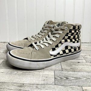 Vans Pro Sneaker Old Skool Hi Top Men's 8 Beige w/ Black White Checkerboard